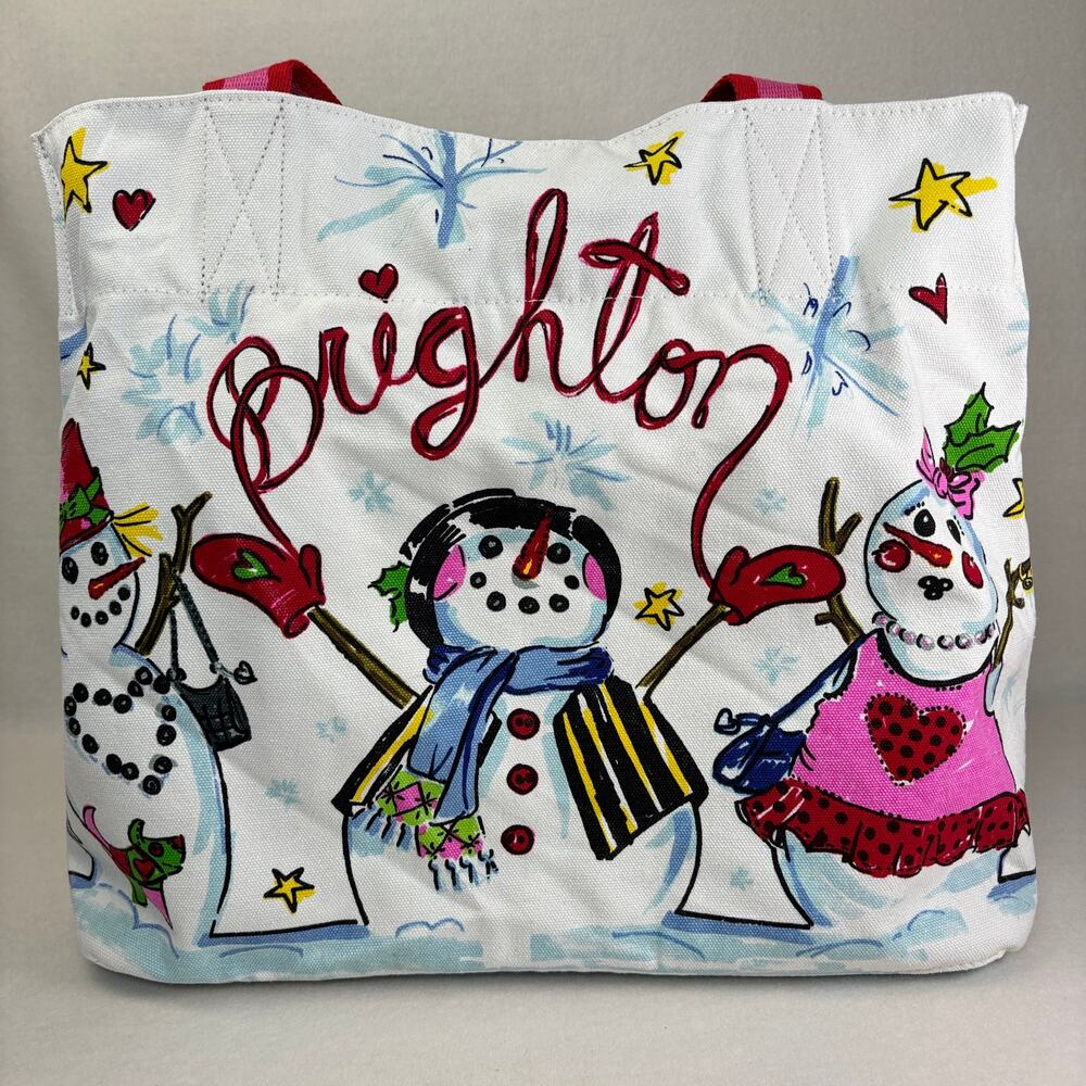 Brighton Snow Day Happy Holidays Large Canvas Snowman Tote Bag